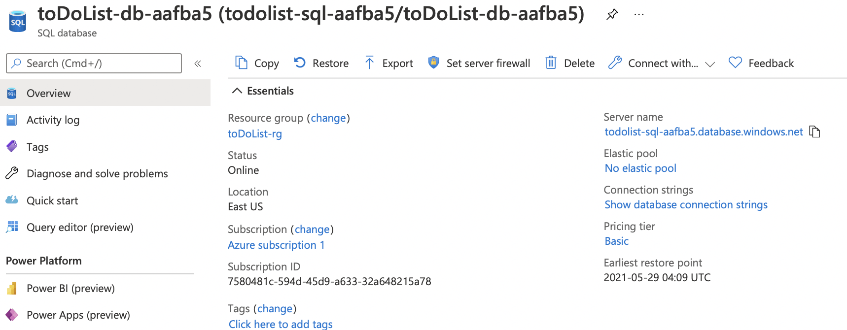 Open SQL Database to copy "Server name"