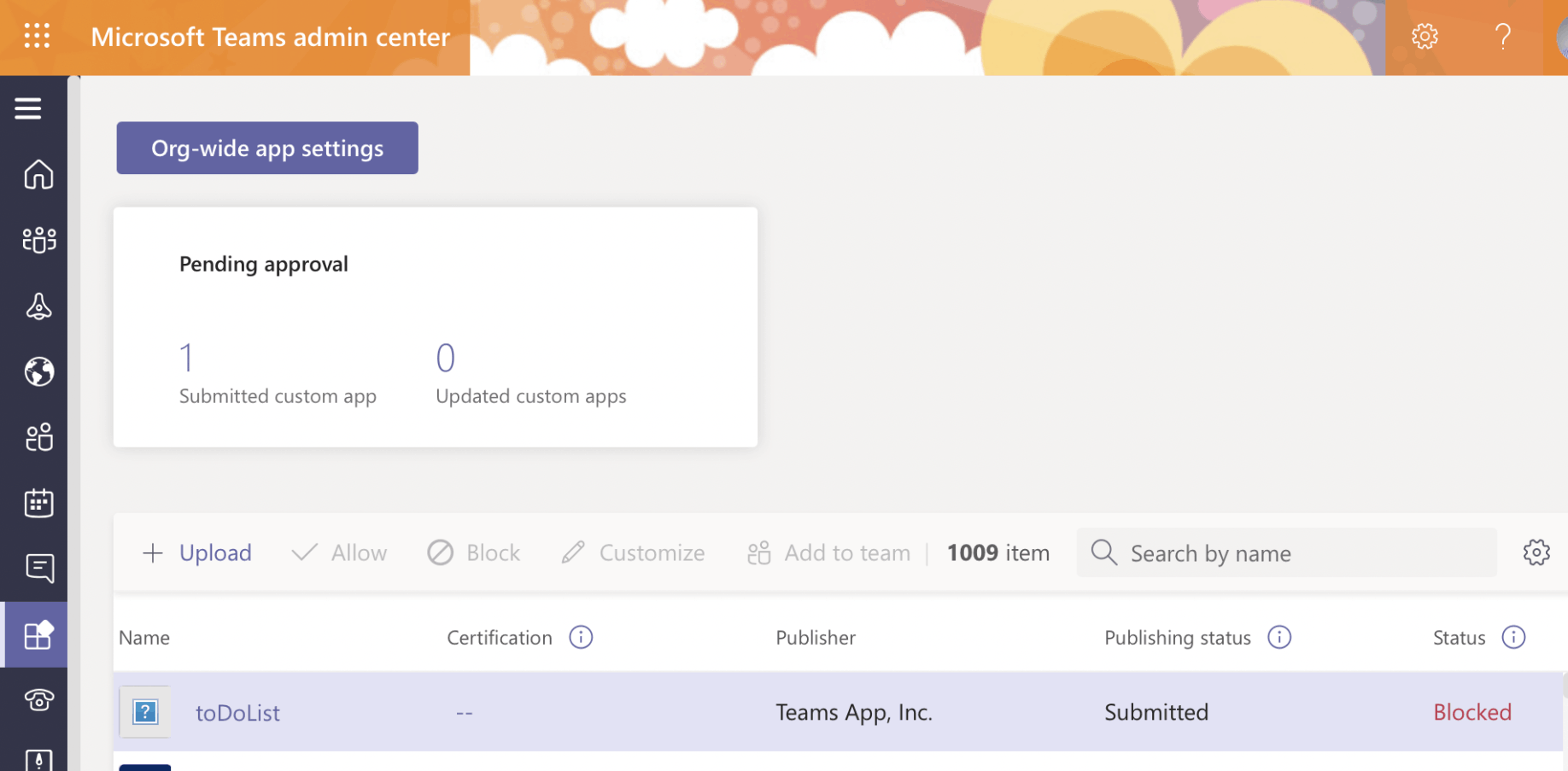 Open Microsoft Teams admin center. Locate app "pending approval"