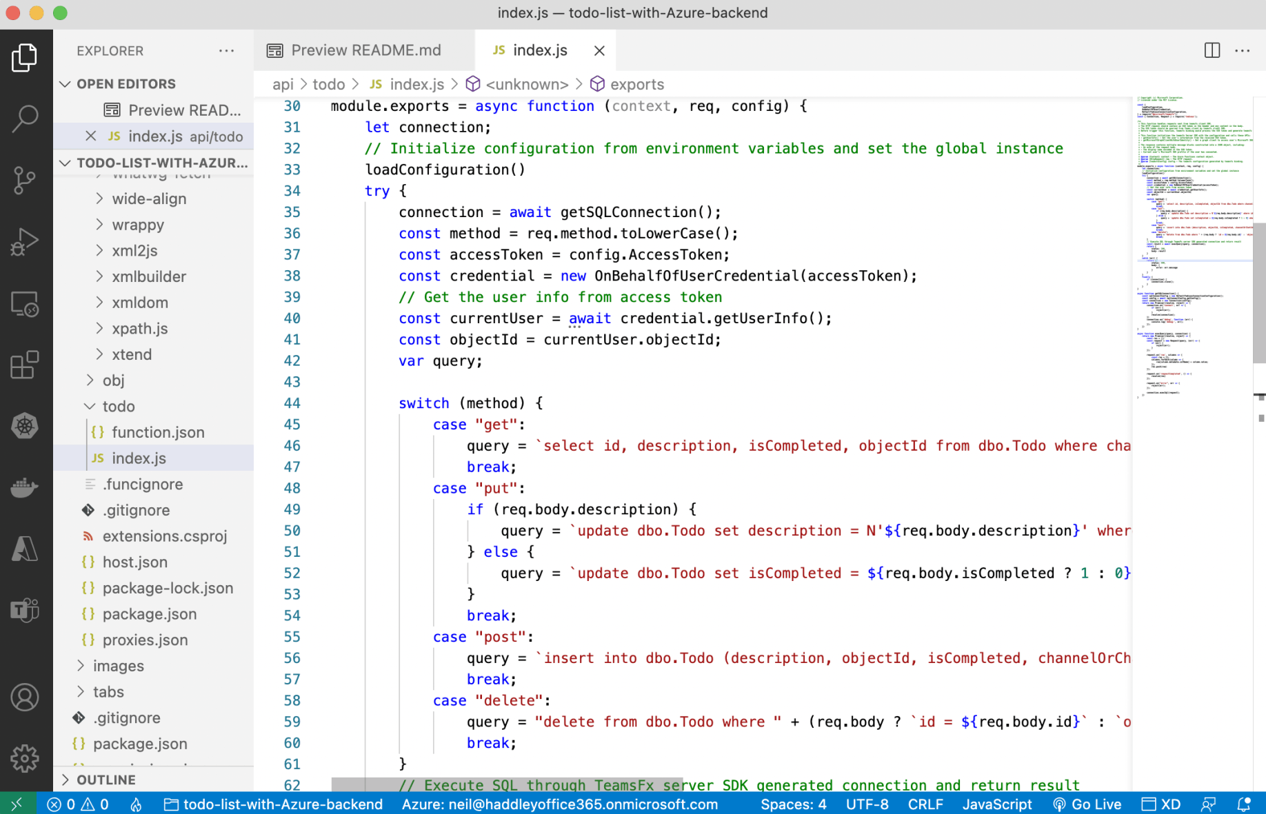The function app is used to implement a REST api