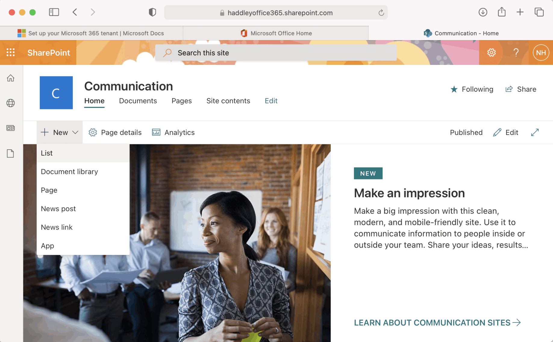 Navigate to {tenant).sharepoint.com
