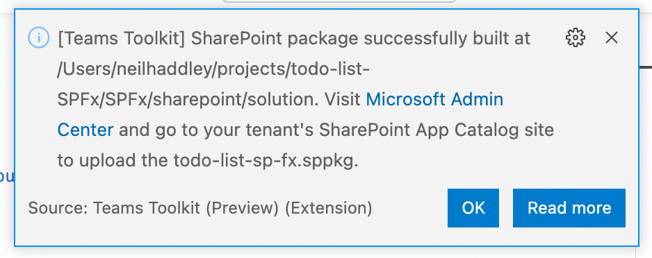 todo-list-sp-fx.sppkg file created