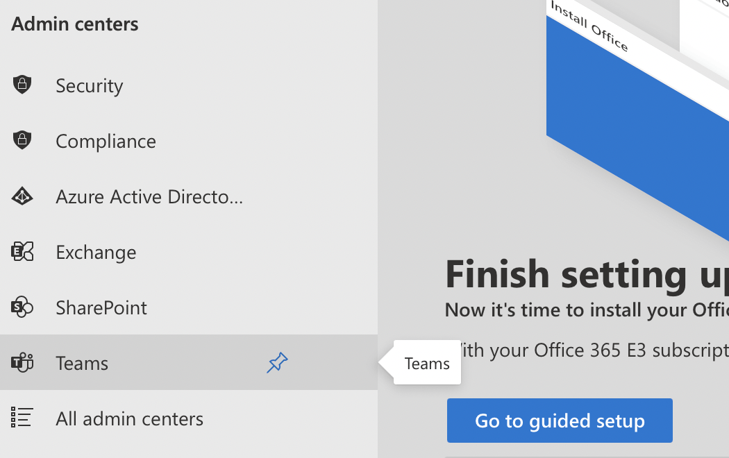 Navigate to Teams Admin pages