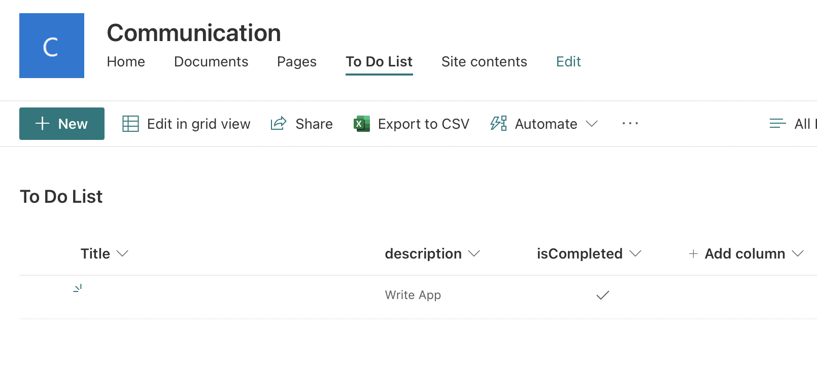 The isCompleted status updated in SharePoint List item