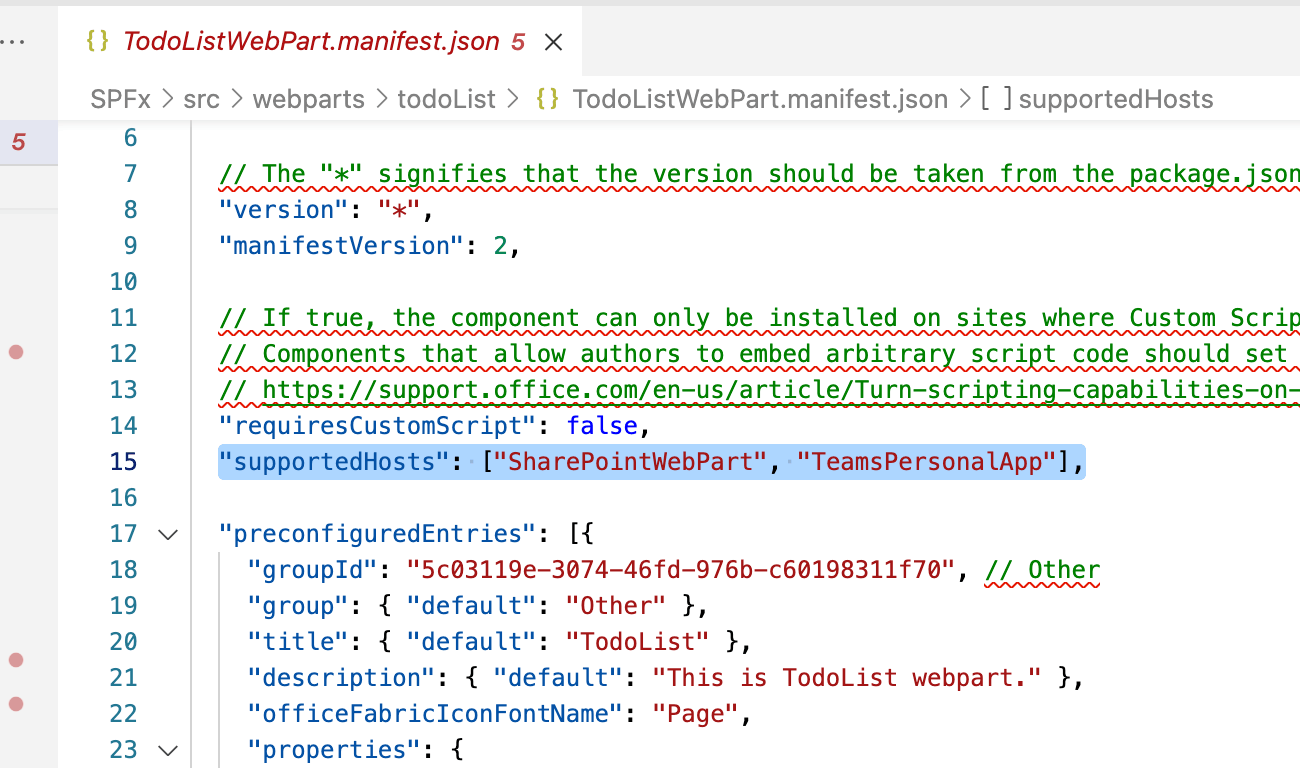 Review TodoListWebPart.manifest.jsson