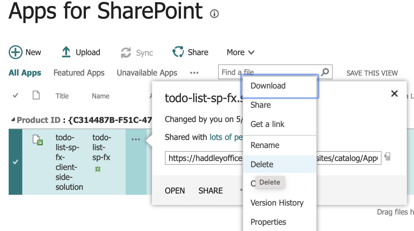 Delete the app from SharePoint App Catalog