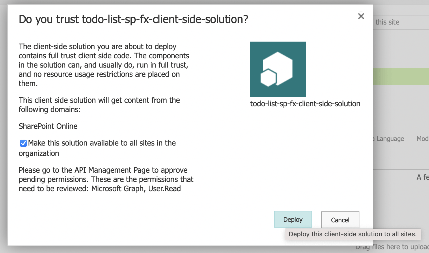 Again select the "Make this solution available to all sites" checkbox