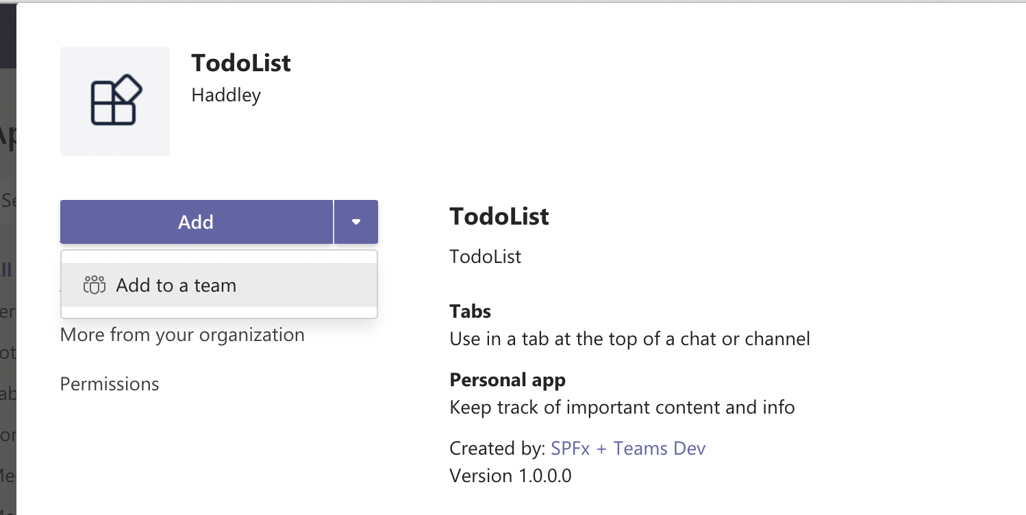New version of SPFx app can be used as a "Personal app" or "Used in a tab"