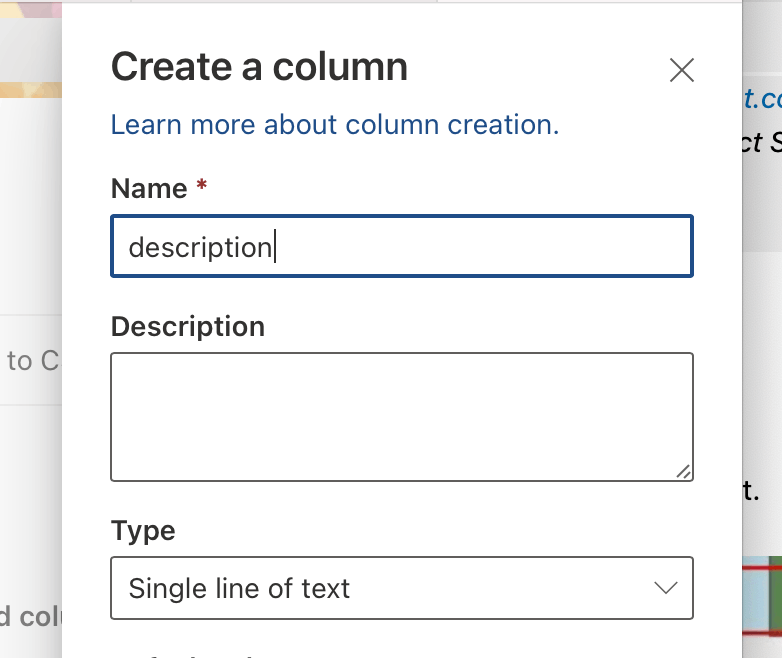 Name the column "description"