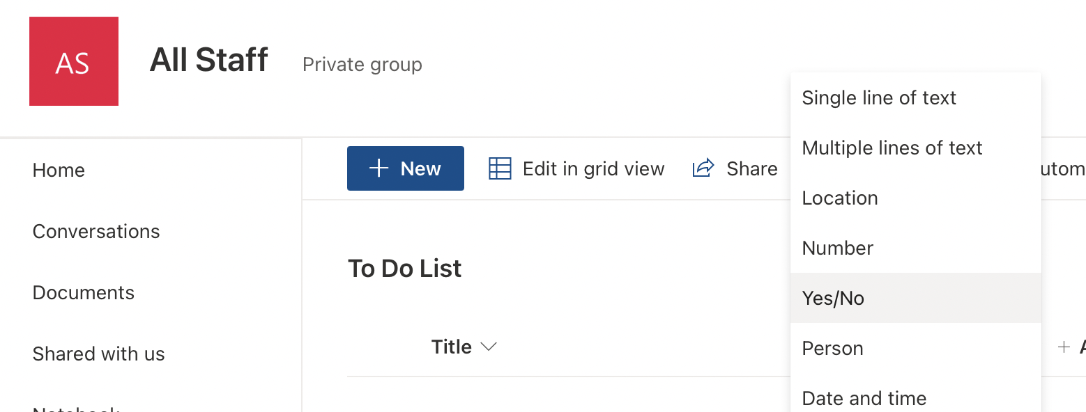 Add a "Yes/No" column