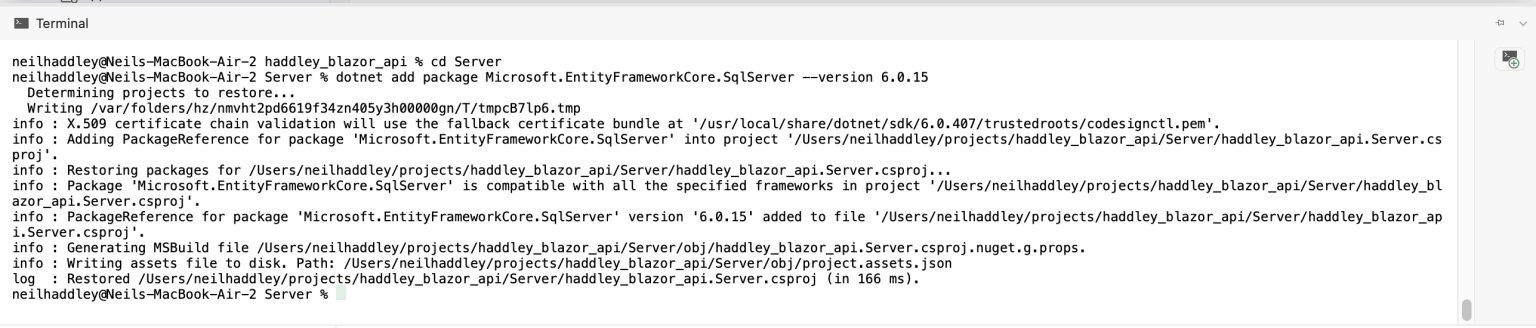 dotnet add package Microsoft.EntityFrameworkCore.SqlServer --version 6.0.15
