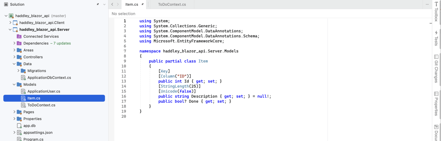 I reviewed the entity framework classes generated from the database schema