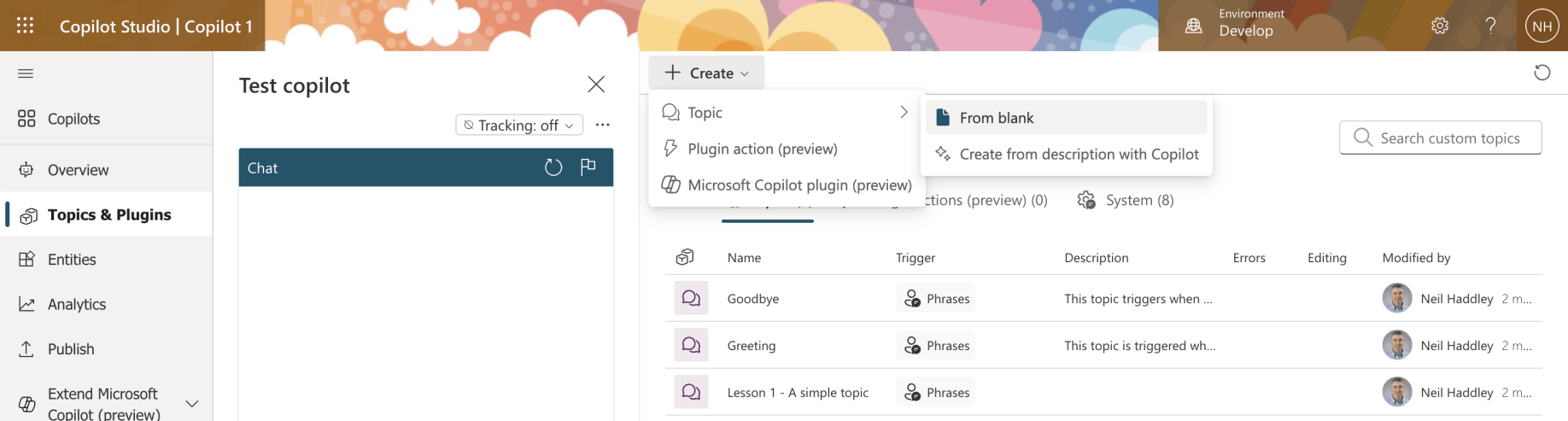 I created a new Topic|From blank