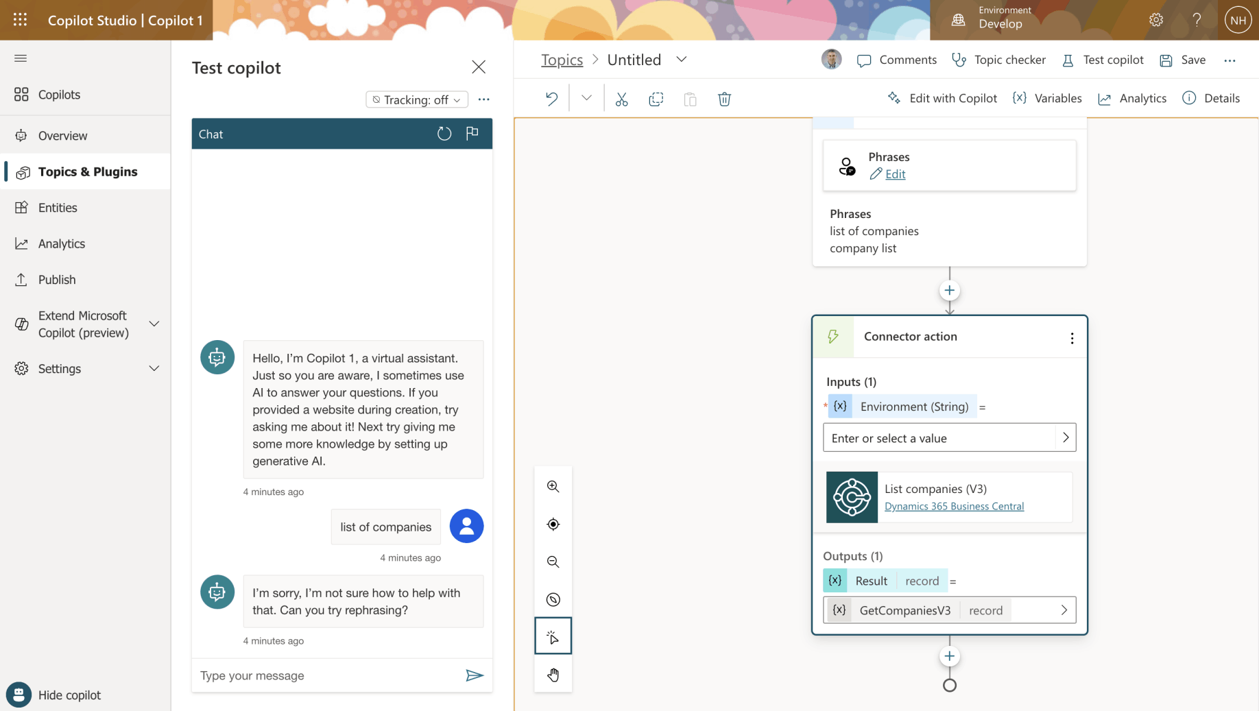 The Connector action was added to the Topic