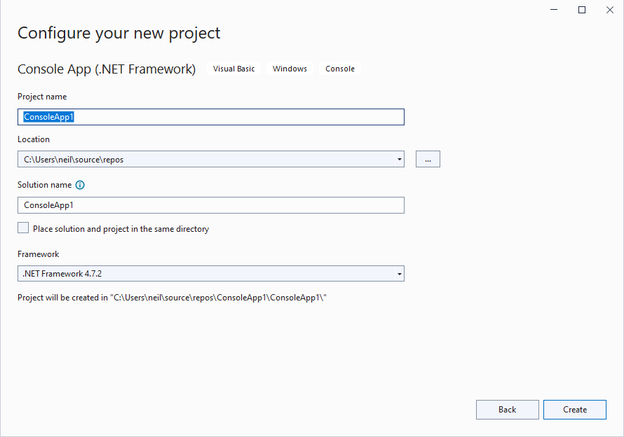 I selected .NET Framework 4.7.2