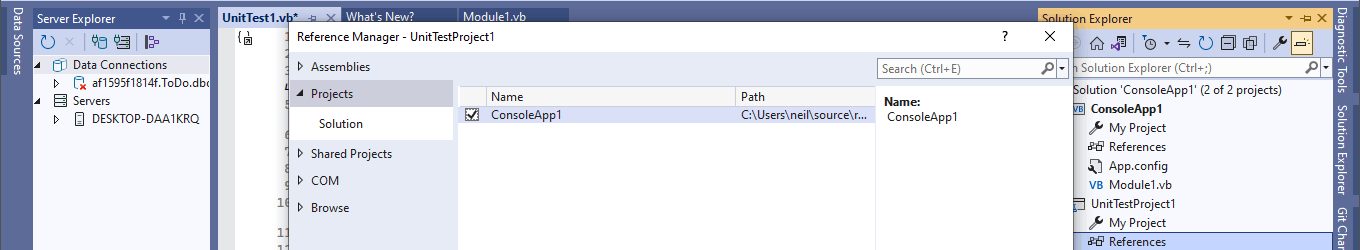 I added a reference to the Test project