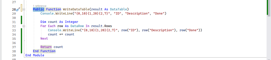 The WriteDataTable function expects to be passed a DataTable.