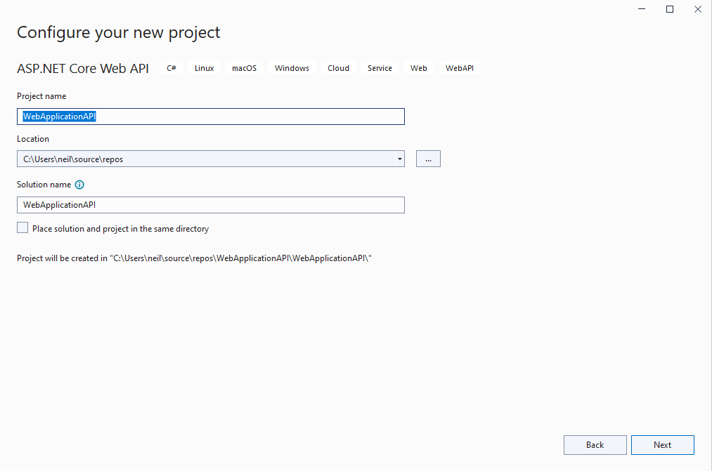 I named the Web Application
