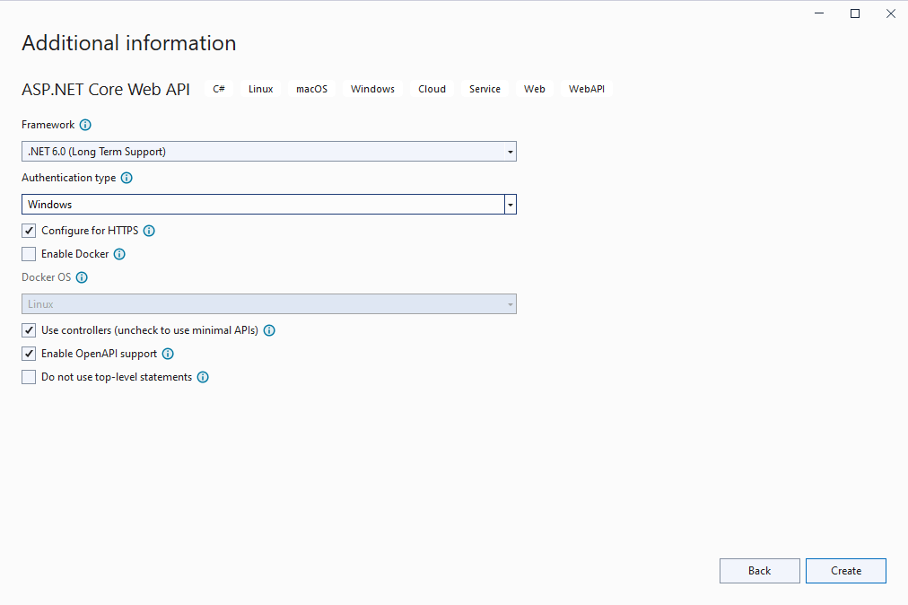 I selected the .NET Core Framework version