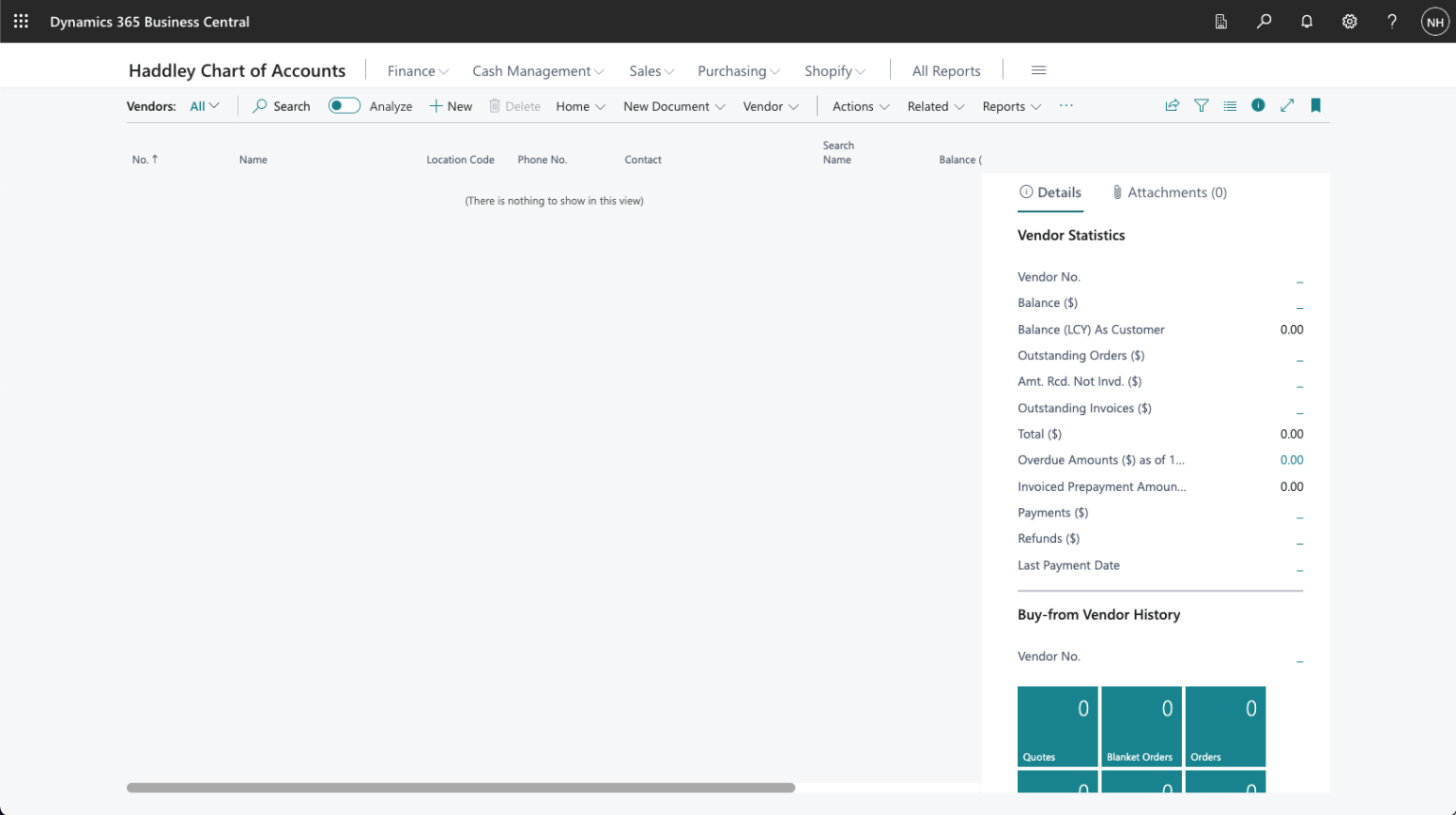 I used search to navigate to the Vendors page. I used + New to create a new Vendor