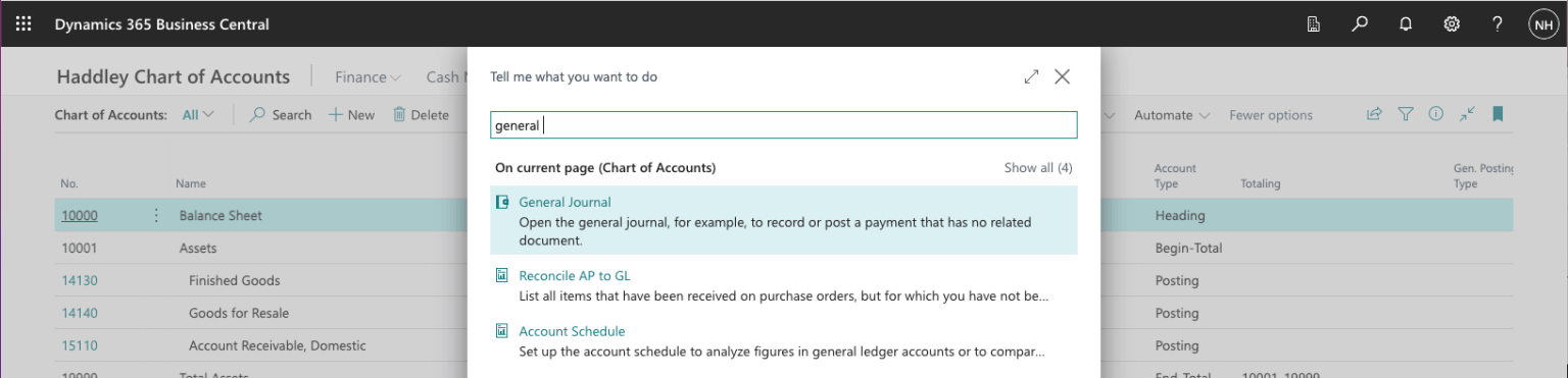 I used search to navigate to the General Journal page