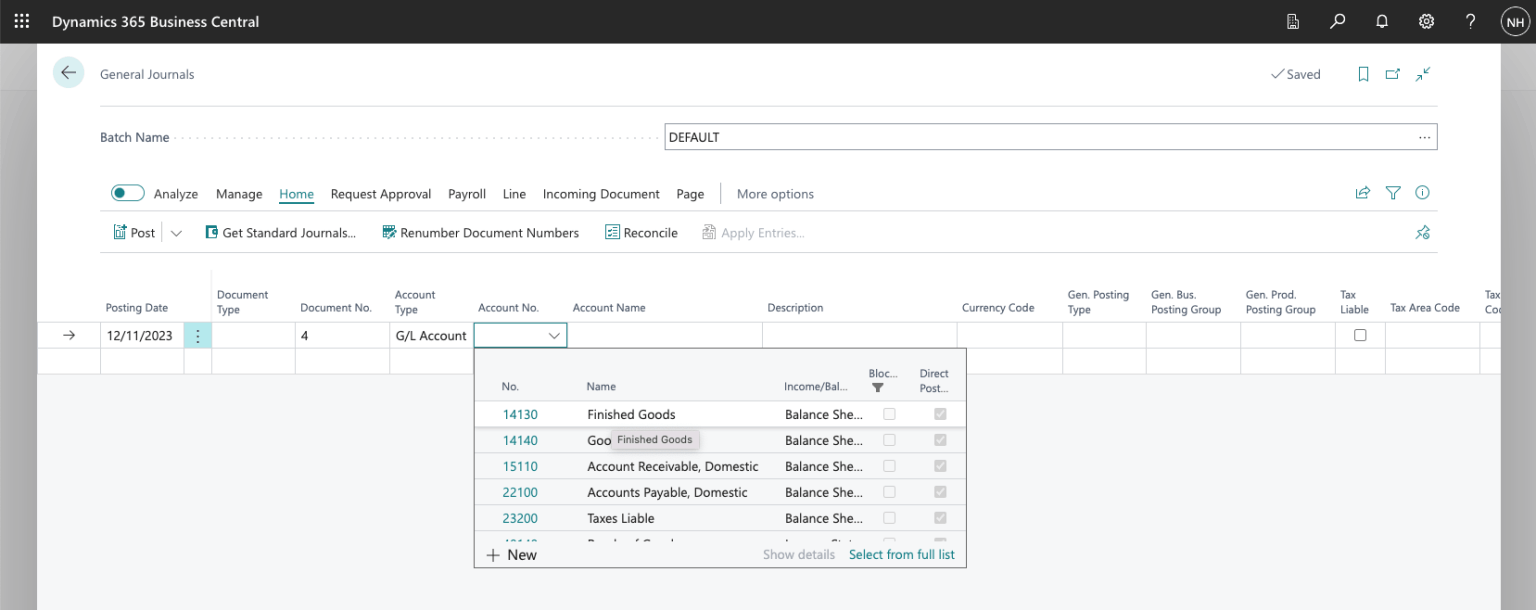 I created a Journal entry debiting the Finished Goods account