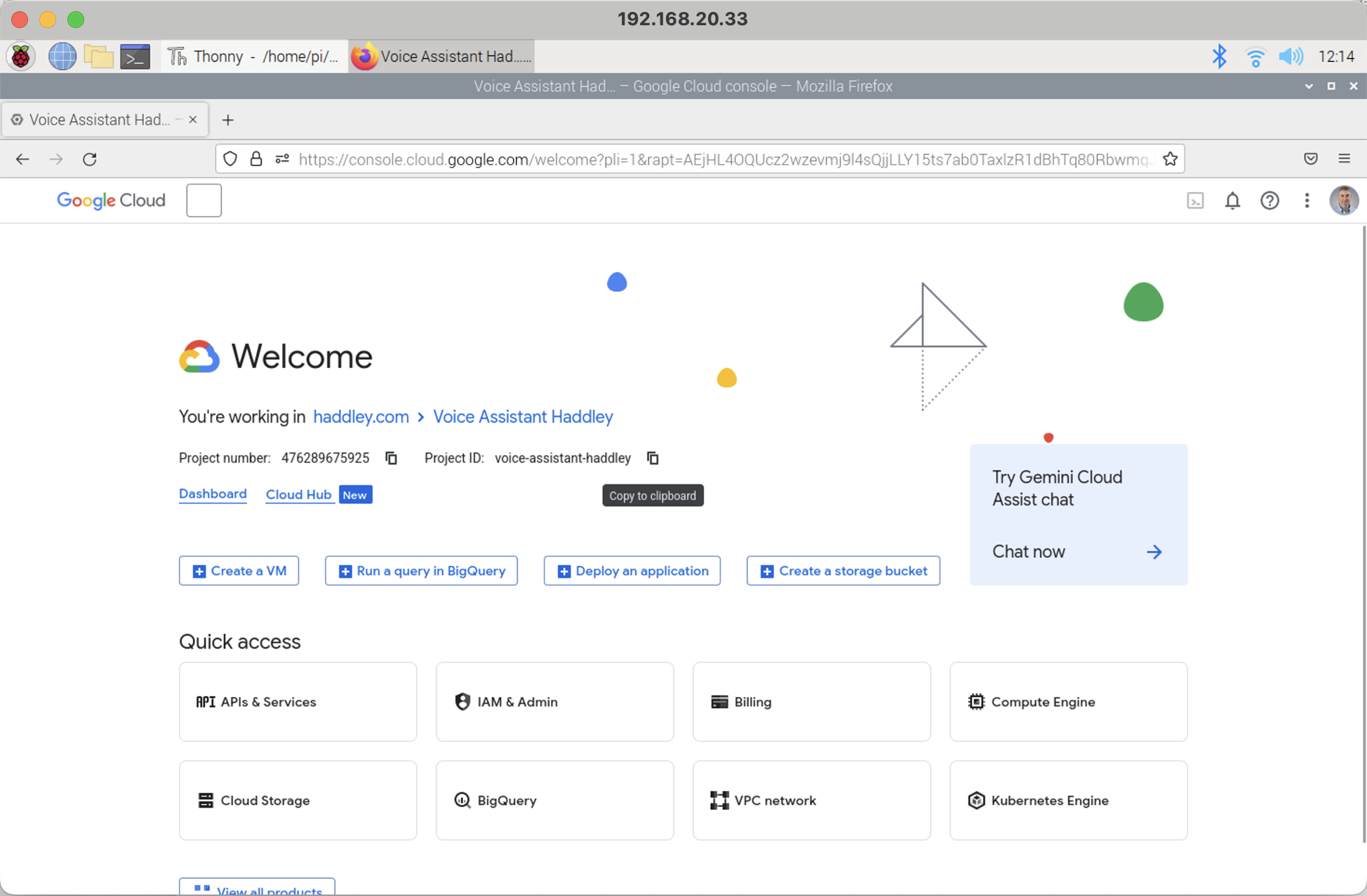 I opened the Google Cloud Console