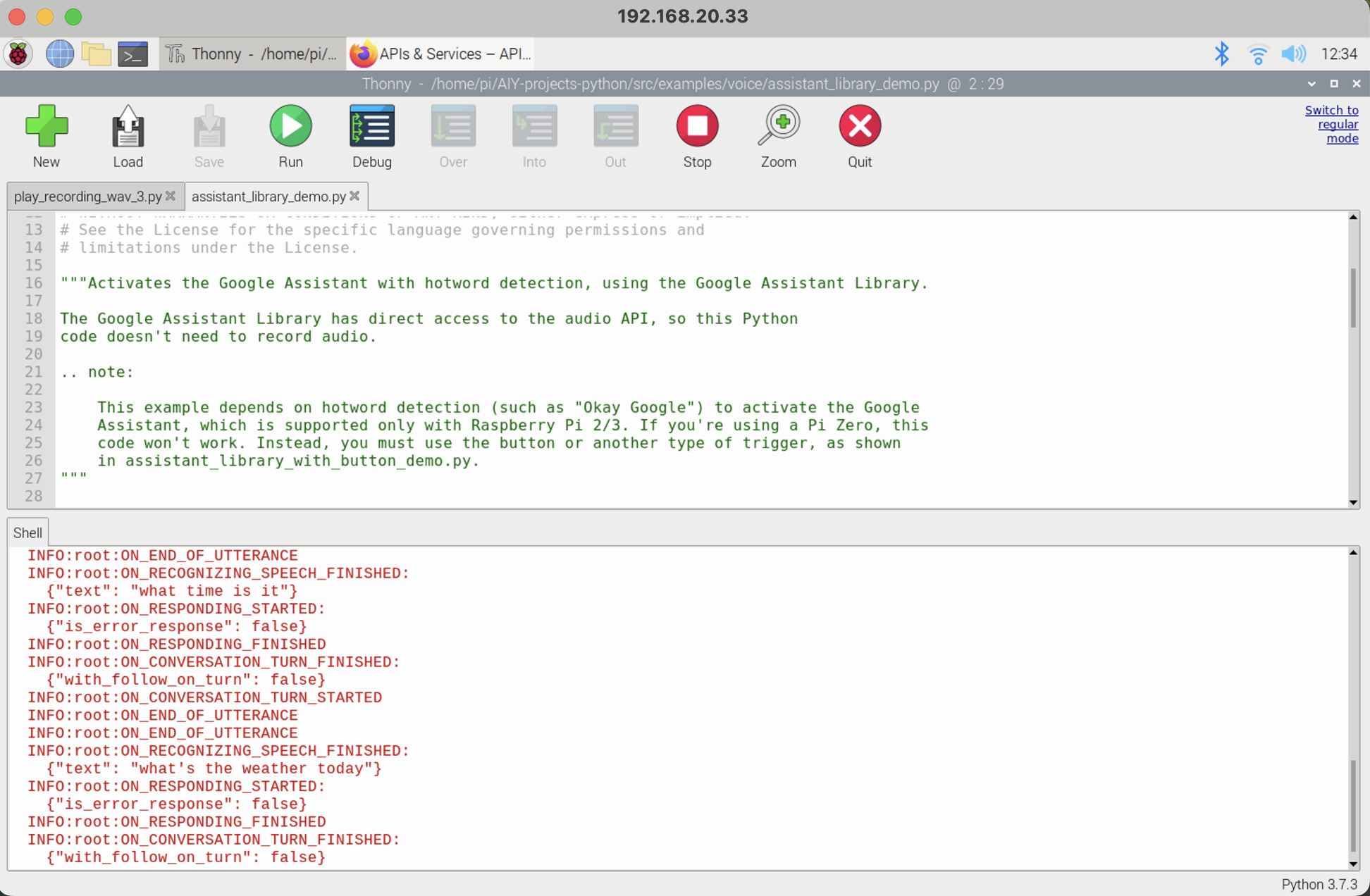 I ran the Assistant Library Demo