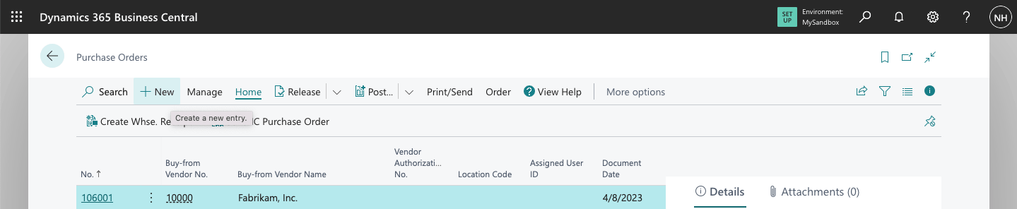 I clicked the + New link