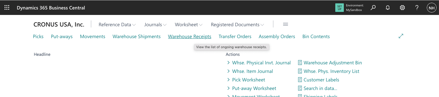 I clicked the Warehouse Receipts link