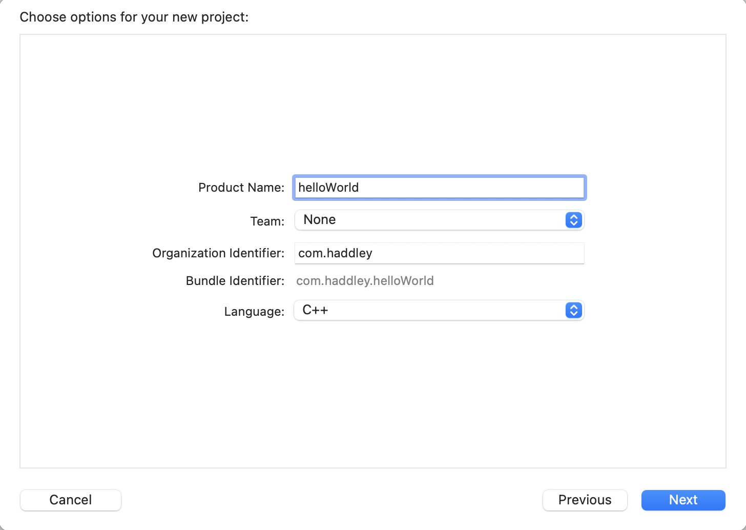 Product Name is helloWorldLanguage is C++