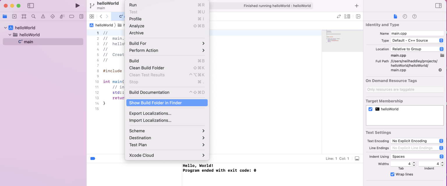 Show Build Folder in Finder