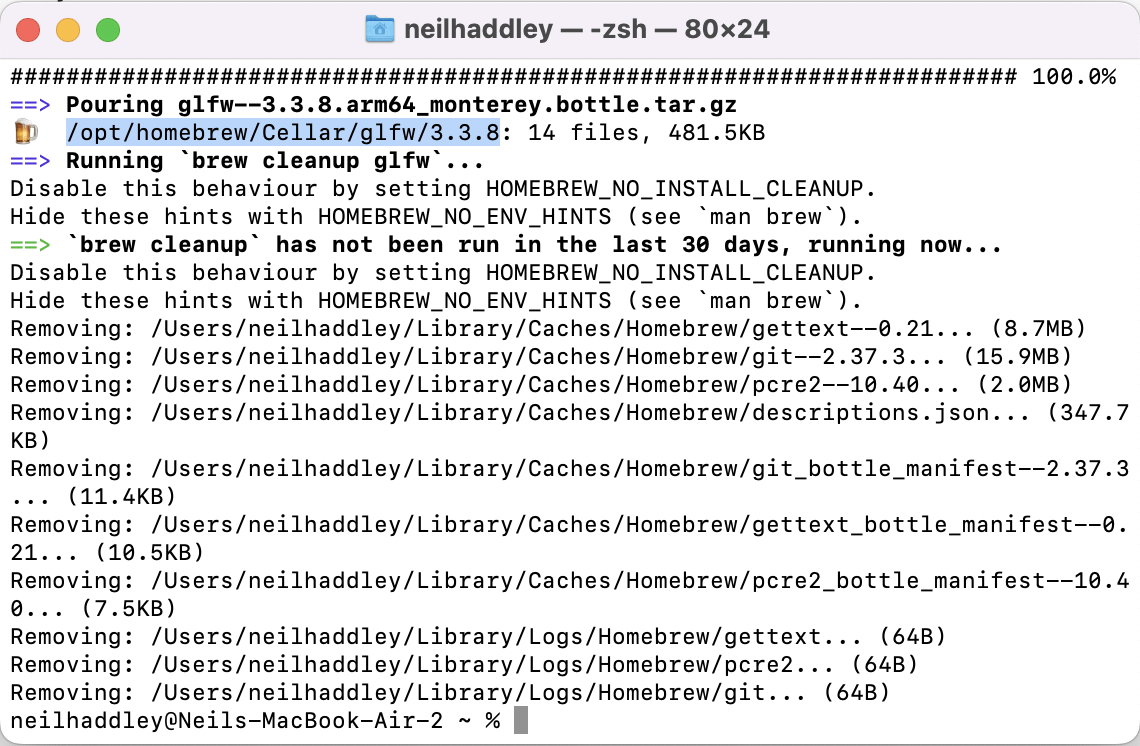 installed to folder /opt/homebrew/Cellar/glfw/3.3.8