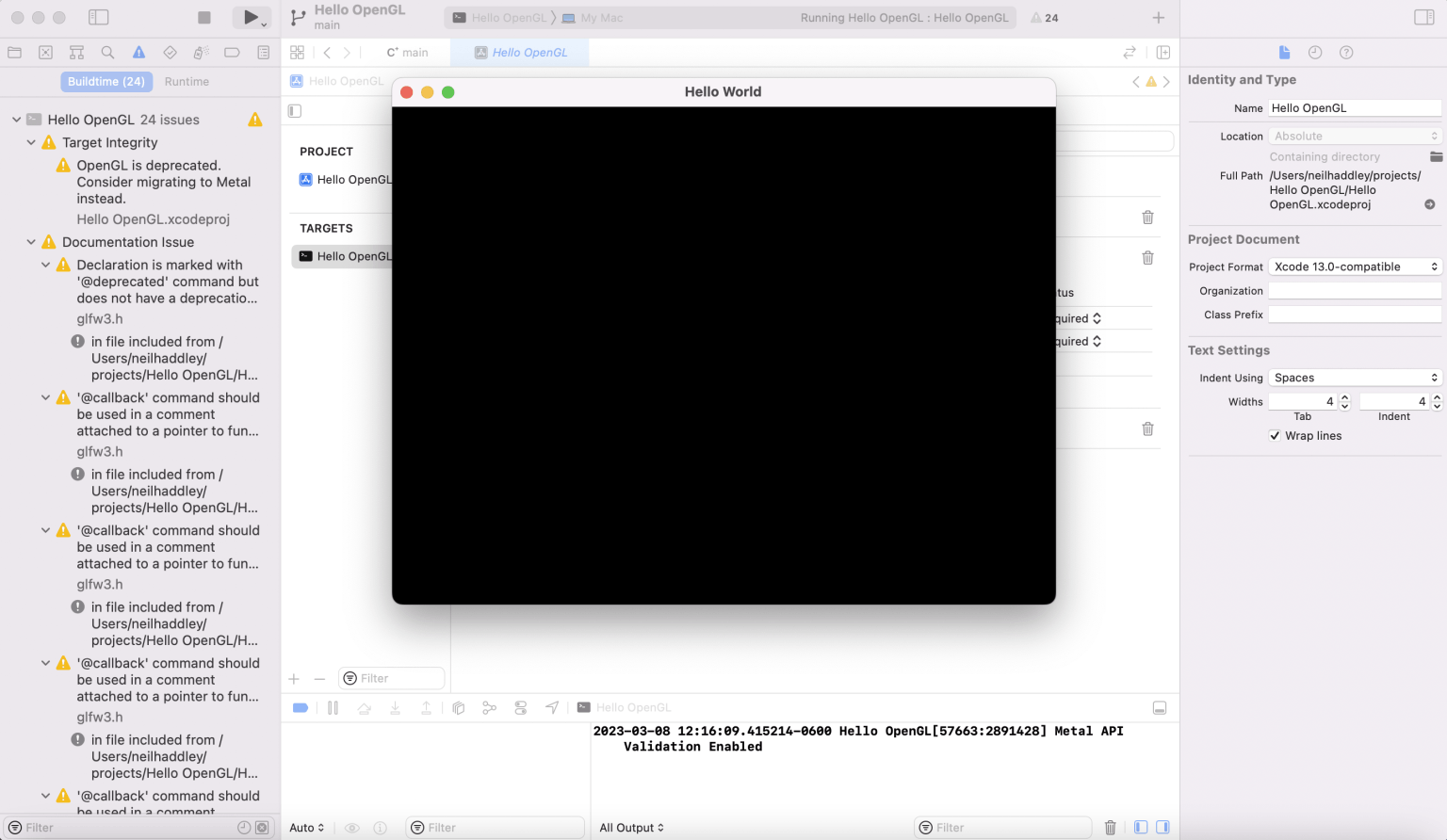 Hello OpenGL application running